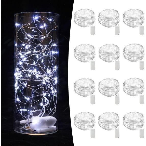 12 Pack Fairy Lights Battery Operated String Lights 7ft 20 Led Jar String Lights Waterproof for Party Wedding Christmas Valentines Day Decoration (Cool White)