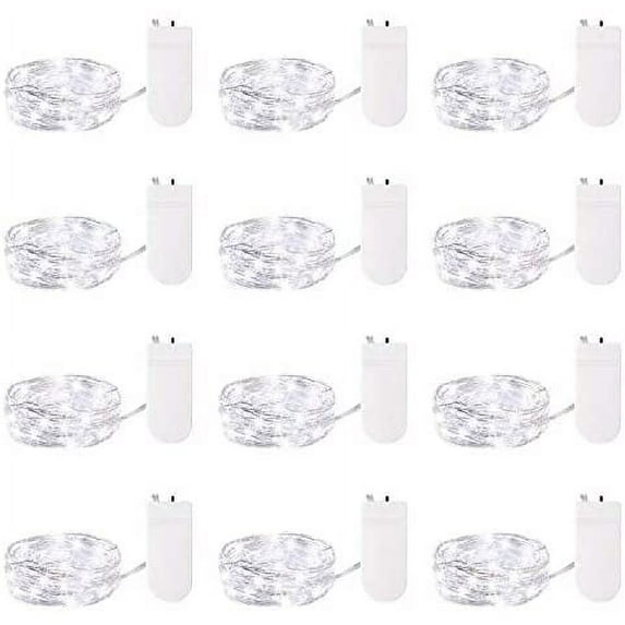 12 Pack Fairy Lights Battery Operated String Lights Waterproof Silver Wire 7 Feet 20 Led Firefly Starry Lights for DIY Wedding Party Bedroom Patio Christmas Indoor Decor