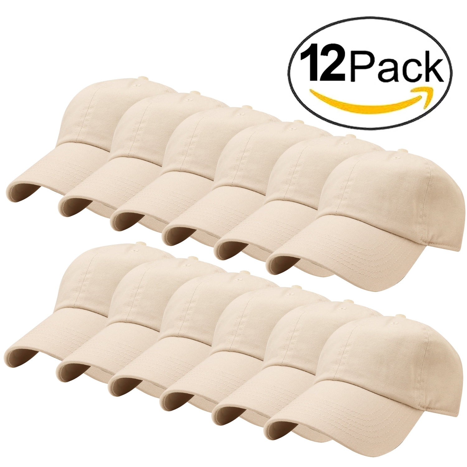 Falari Wholesale 12-Pack Baseball Cap Adjustable Size Plain Blank Solid Color White - Walmart Supplies
