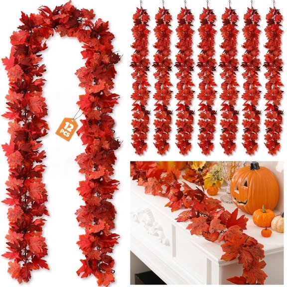 12 Pack Fall Maple Leaf Garland 5.7 ft Red Autumn Vines