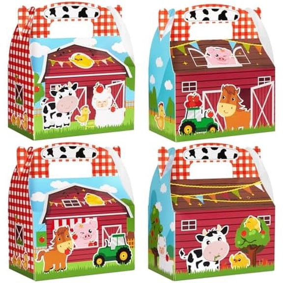 12 Pack Farm Party Boxes - Farm Animal Birthday Decorations Barnyard Party Gift Boxes for Kids Girls Boys Farmhouse Horse Cow Animal Themed Gift Candy Bags for Birthday Baby Shower Supplies