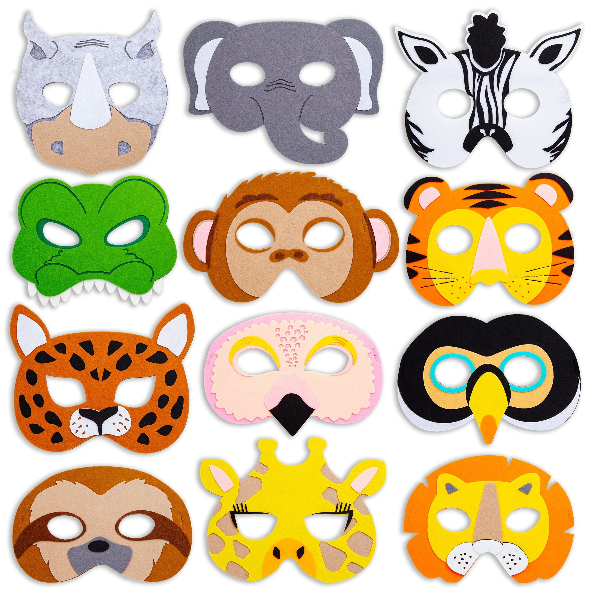 Blue Panda 12-Pack Felt Animal Masks for Kids' Farm-themed Birthday Party, 12 Unique Animal Designs, Includes Cow, Chicken, Rooster, Pig, Bunny, Sheep