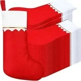 12 Pack Felt Christmas Stockings, 15 Inches Red and White Christmas Stockings Hanging Ornaments, White with Gold Trim Christmas Stockings for Family Christmas Holiday Decorations