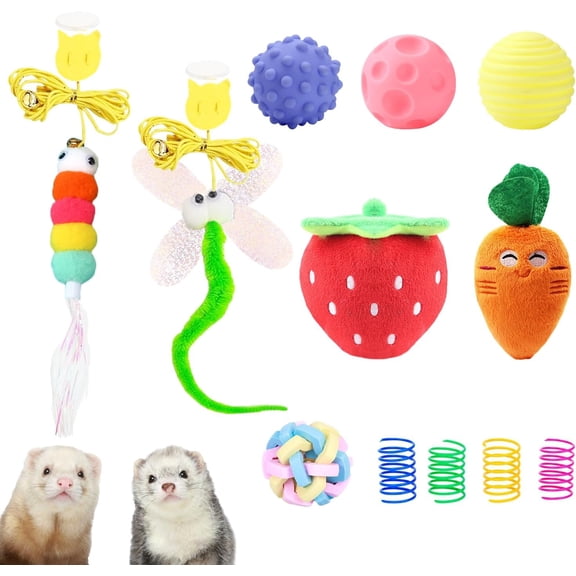 12 Pack Ferret Toys Set, Colorful Teething Balls Squeaky Toys Soft Rubber Balls Cute Ferret Plush Toy Interactive Sound for Ferret Rat Small Animals Cage Exercise Entertainment Chew Toys