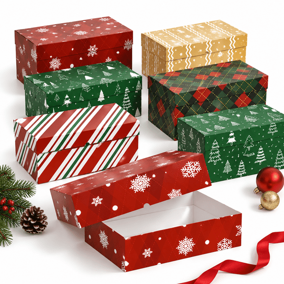 12 Pack Festive Gift Boxes with Lids, 2 Sizes for Wrapping Clothing and Small Gifts