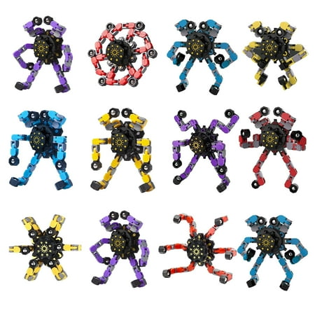 12 Pack Finger Robot Transformable Spinners for Kids Adults,Creative Deformable Fidget Fingertip Gyro Mechanical Top DIY Spiral Chain Metal Toy Changeable Octopus ADD ADHD Autism Stress Relief