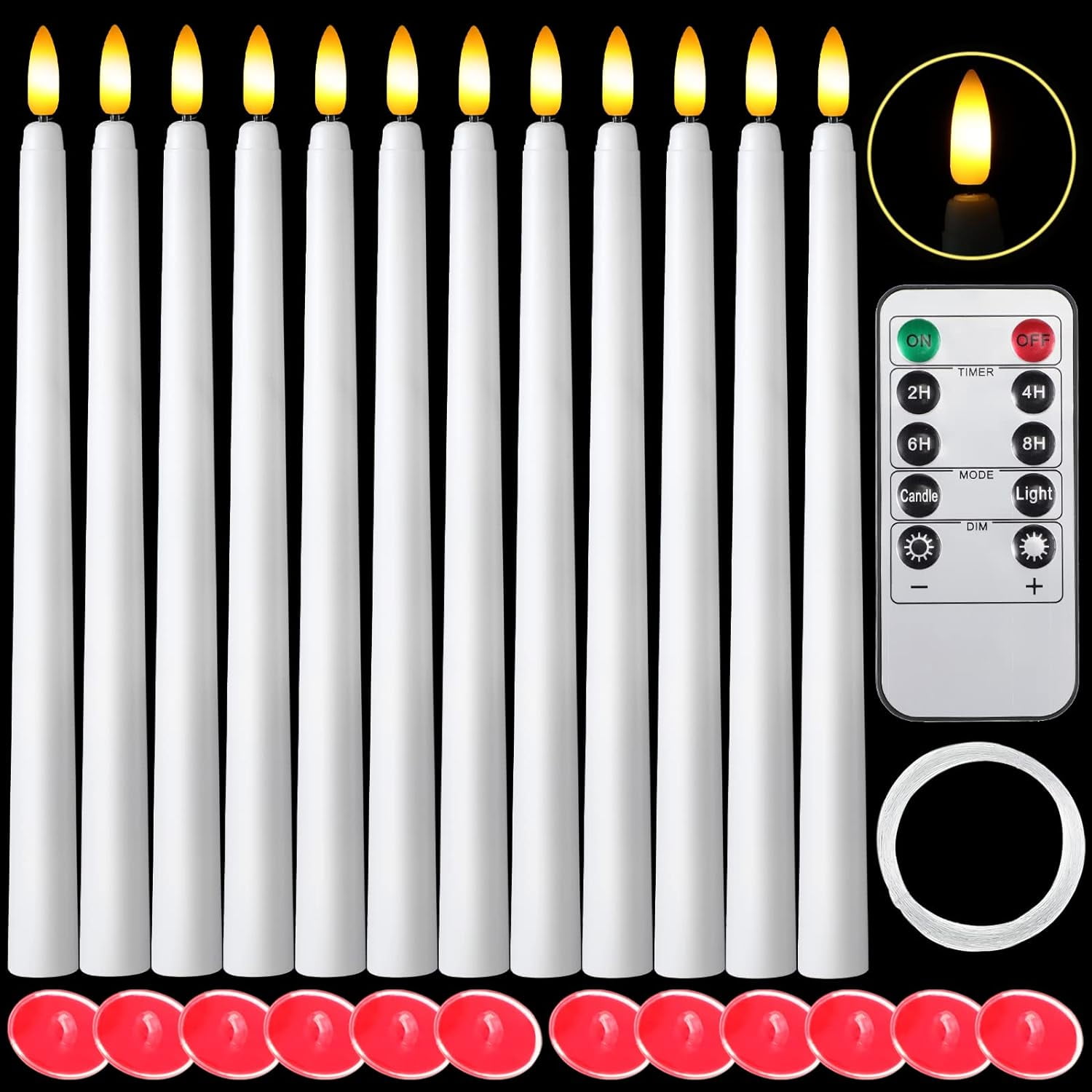 12 Pack Flameless Flickering Taper Candles with Remote Christmas
