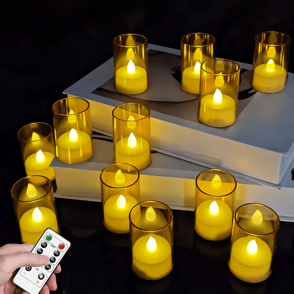 Goyuon Flameless LED Candles Battery Powered with Remote Control and Timer, Warm White for Wedding/Home Decoration/Outdoor 12 Pack