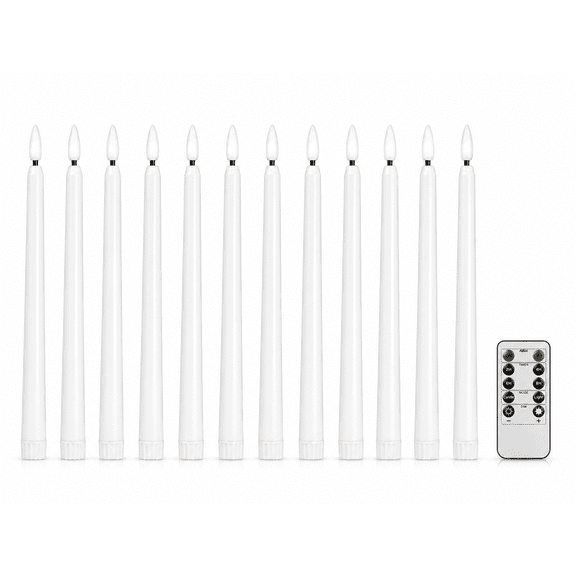 12 Pack Flameless LED Taper Candles with Remote Control, Moving Flame Flickering Candlesticks, Battery Operated Window Candles with Timer for Home Wedding Christmas Decor