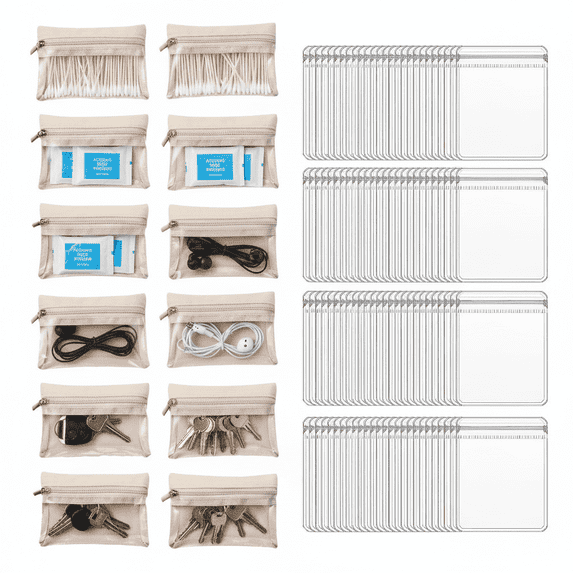 12 Pack Flannel Zipper Storage Pouches 4.13×3.35in, Portable Small Item Organizer Bags with Clear PVC Pouches Included.