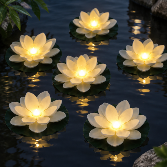 12 Pack Floating Lotus Pool Lights, Warm White, 5 Inch, Water Activated Waterproof Decor for Ponds, Gardens, Weddings