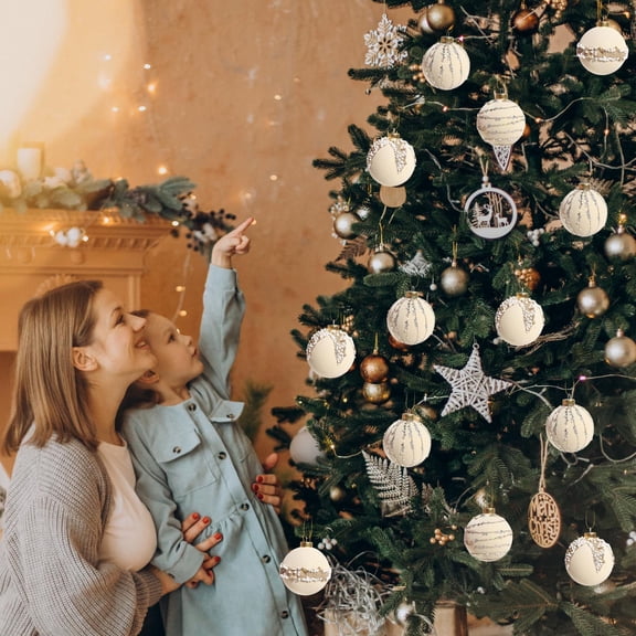 12-Pack Flocked and Beaded Christmas Ball Ornaments, Embellished Christmas Tree Hanging Decor Multiple Styles Colors for Wreath Festival Display Traditional Decoration