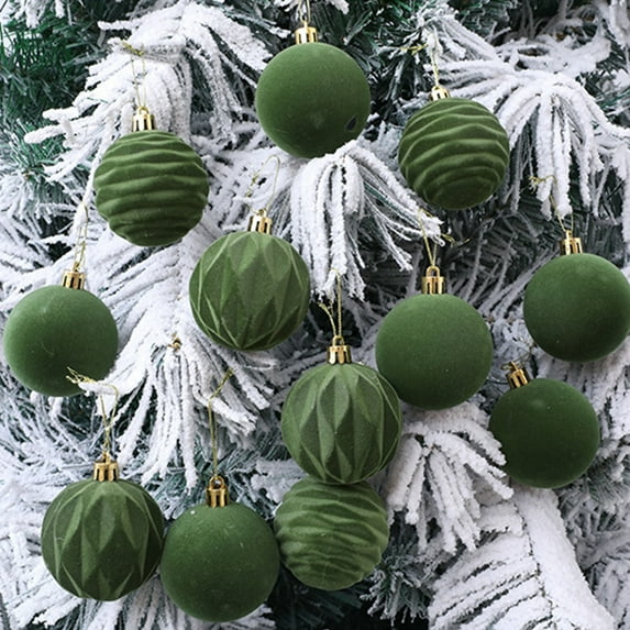 12-Pack Flocked Christmas Ball Ornaments, 6cm Velvet-Finish Shatterproof Tree Decor for Indoor/Outdoor, Kids & Pets Safe Green