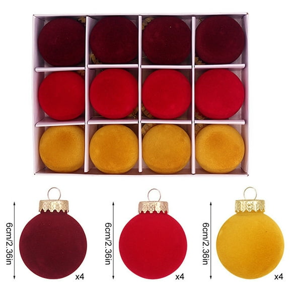 12-Pack Flocked Christmas Tree Ball Ornaments - 2.4 Inch Brown Velvet Xmas Decorations with Hanging Rope, Plastic Holiday Decor for Tree, Fireplace, Porch