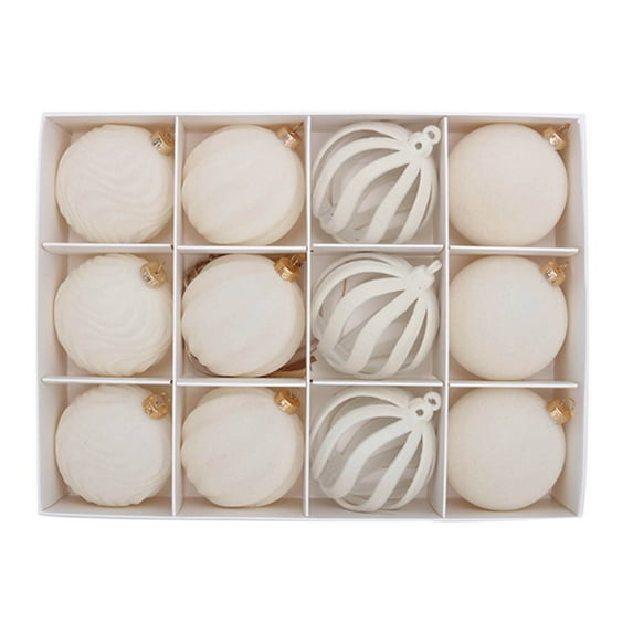 12-Pack Flocked Velvet Christmas Ornaments, 2.4-Inch Brown Plastic Balls with Hanging Rope for Holiday Tree Decor