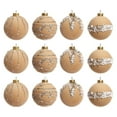 thumbnail image 1 of 12-Pack Flocked and Beaded Christmas Ball Ornaments, Snow Frosted White Xmas Tree Hanging Decor with Gold Accents for Holiday Home Decor, 1 of 5