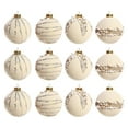 thumbnail image 1 of 12-Pack Flocked and Beaded Christmas Balls, Decorative Hanging Ornaments for Xmas Tree, Variety Style Holiday Decor(Beige), 1 of 4