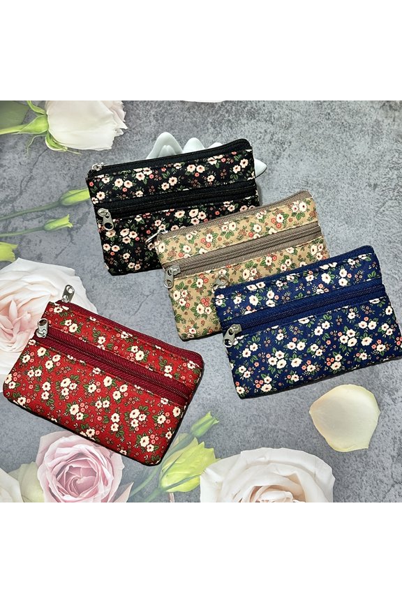 12 Pack Floral Coin Purse Small Zipper Coin Pouch Double Layer Mini Wallet Keychain Coin Bag Portable Change Purse Organizer for Cards Keys Cash Party Favors Gifts Everyday Carry