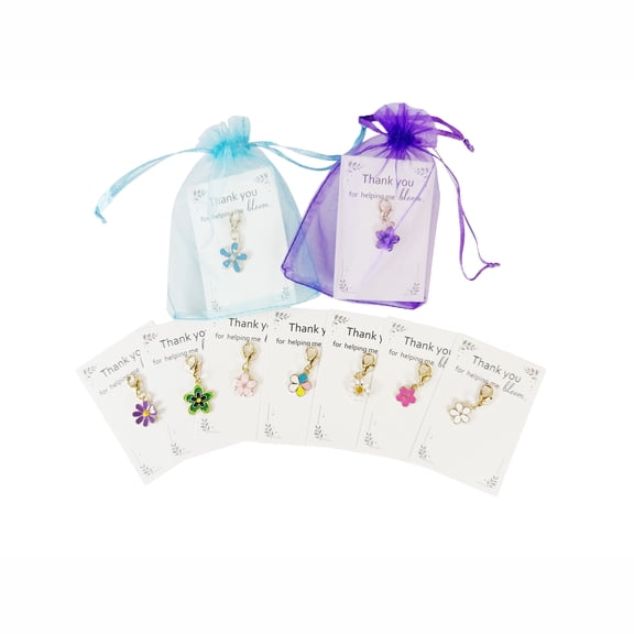 12 Pack Flower Charm Thank You Gifts with Cards and Organza Bags, Teacher Appreciation Gifts, Small Thank You Gifts Bulk, Flower Keychain Charms for Students Classroom Graduation Gifts