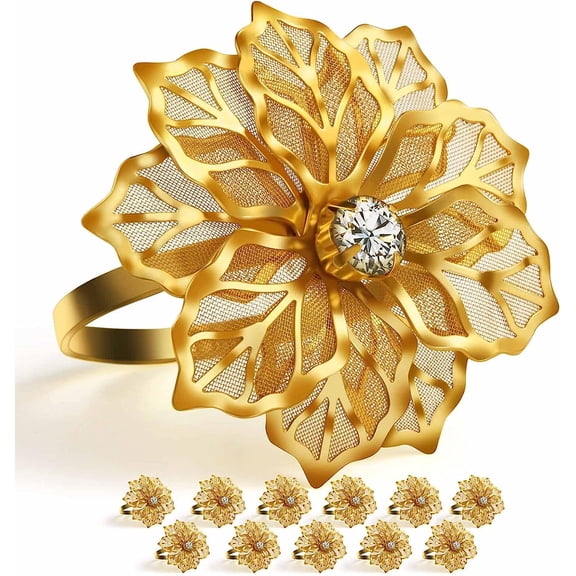 12 Pack Flower Napkin Rings Holders Clear Rhinestone Dcor Dinner Party Wedding Christmas Gathering