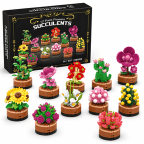 12 Pack Flower Succulent Building Bricks Set Compatible with Lego, 1001 Pcs DIY Creative Bouquet Building Blocks Kit for Adults & Teens, Art Floral Home Decor, Perfect Mother's Day Gift for Mom