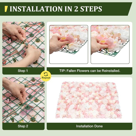 12 Pack Flower Wall Panels 16 x 24 inch 3D Rose Wall Mat Decorative Faux Floral Panel Hydrangea Silk Faux Flower Backdrop for Photo Background Home Wedding Party$$Home Decor, Kitchen, & Other