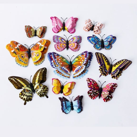 12 Pack Fluorescent Butterfly Wall Sticker,Magnetic Refrigerator Decal,Double Layer Simulation Insect Decor,Luminous Room Ornament For Bedroom,Kid Room,Party Layout