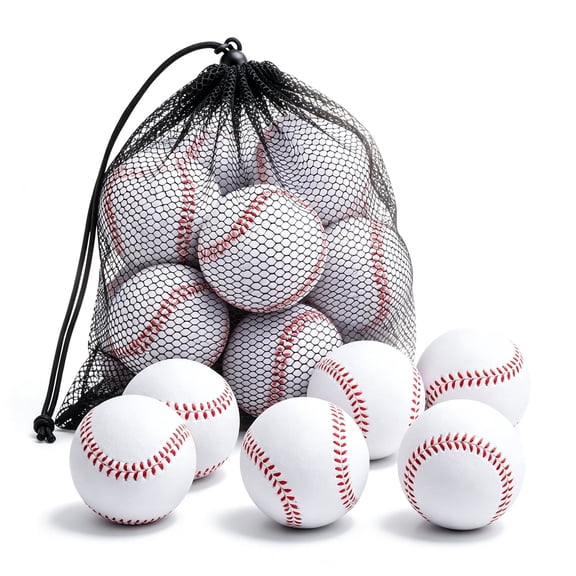 12 Pack Foam Baseballs, 2.8 Inch Diameter, 9 Inch Circumference PU Practice Baseballs with Mesh Carry Bag, Soft Baseballs for Hitting, Fielding, Pitching, Soft Toss and Pitching Machines