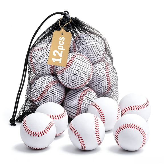12 Pack Foam Baseballs, 2.8 Inch Diameter, 9 Inch Circumference PU Practice Baseballs with Mesh Carry Bag, Soft Baseballs for Hitting, Fielding, Pitching, Soft Toss and Pitching Machines
