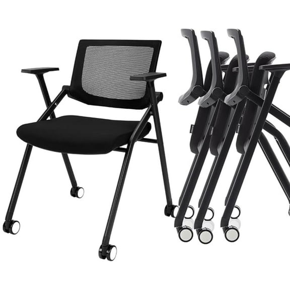 12 Pack Folding Office Chair Stackable Conference Room Chairs with Wheels and Padded Mesh Back Ergonomic for Reception Meeting