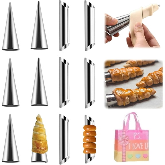 12-Pack Food-Grade Stainless Steel Cream Horn Molds | Non-Stick Cannoli Forms Baking Cones | Reusable Roll Horn Tubes for Danish Pastry, Lady Locks, Cream Rolls & Croissants Z