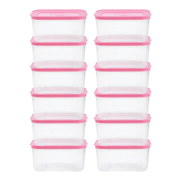 12 Pack Food Storage Containers with Lids, Plastic Meal Prep Food Containers, Reusable Lunch Box for Microwave, Freezer Pink 12 Pack