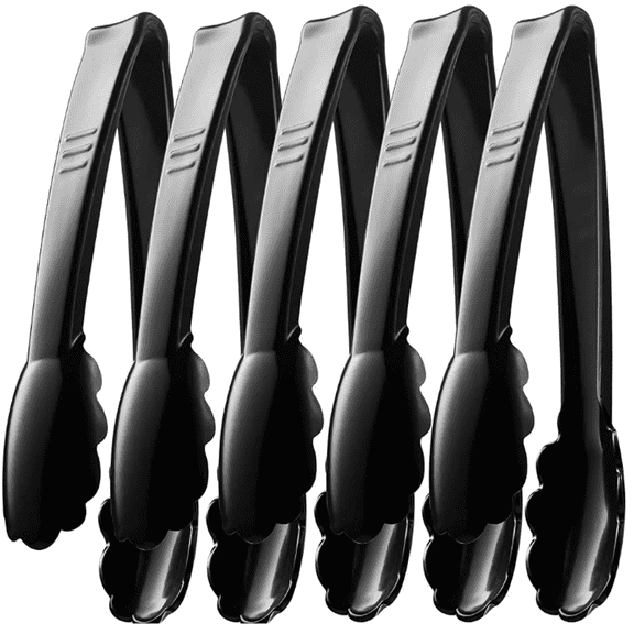 12 Pack Food Tongs for Serving - 9 Inch Hard Plastic Reusable or Disposable Serving Tongs for Catering, Dinner Parties, Buffets, Events, Weddings