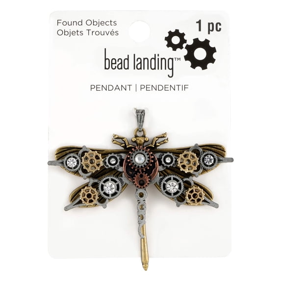 Bead Landing Found Objects Clockwork Dragonfly Pendant, 12 Pack