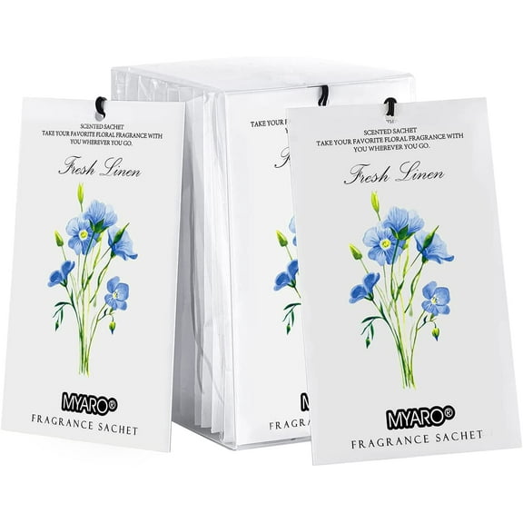12 Pack Fresh Linen Scented Sachets for Drawer, Closet & Car Air Freshener Bags | Odor Eliminator & Fabric Refresher | Crisp, Clean Home Fragrance Gift Set