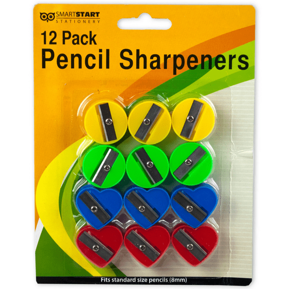 12 Pack Fun Shape Pencil Sharpeners Set, Durable Circle and Heart Design, Metal Blades, Fits Standard 8mm Pencils, Perfect for Office, Workspaces, and Studios, Compact and Colorful Sharpening Tool