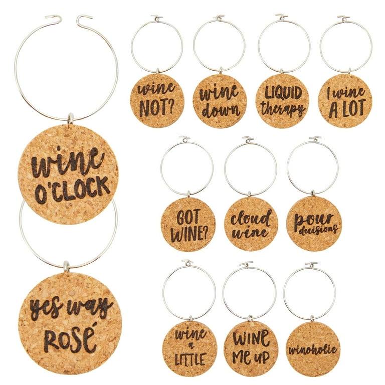 12 Pack Funny and Humorous Wine Charms for Stem Glasses 1 Inch Cork Drink Marker Tags with Gift Box for Dinner Party Birthday Party Favors 12