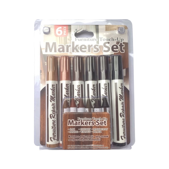 12 Pack Furniture Markers Touch Up Kit, 5.31X0.79 inch Wood Scratch Repair Kit with Wax Sticks, Water-Based Wood Stain Pens for Tables, Cabinets, Floors, Wooden Furniture Restoration