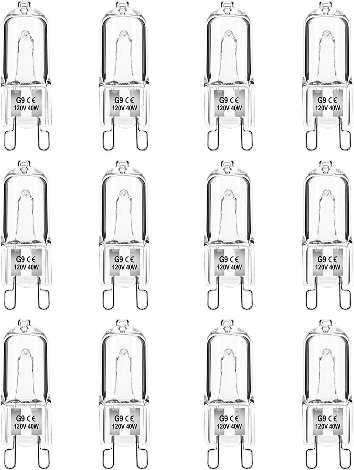 G9 Halogen Light Bulbs, 12 Pack G9 Bulb 2 Pin Base JCD Type, 120V T4 Bi