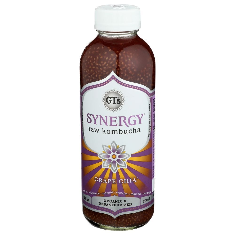 (12 Pack) GT's Synergy Organic Kombucha, Grape Chia, 16 oz