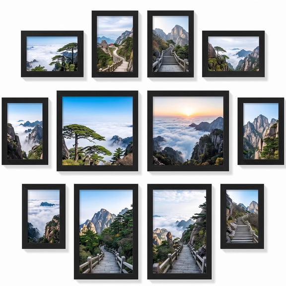 12-Pack Gallery Wall Frame Collage, Multi-Size Picture Frames for Family, Friends, Special Moments, Wall Mount or Tabletop Display Set for Living Room, Bedroom, Dorm, Black