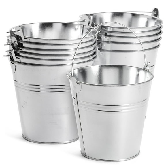 Juvale Galvanized Metal Buckets - 12 Pack, Silver, 4.7 in - Mini Metal Buckets with Handles for Party Decorations & Crafts