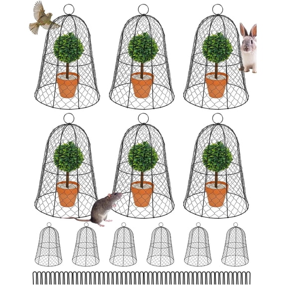 GYZJ 13” x 15.75” Metal Black Chicken Wire Plant Cloche with Rust Resistant Protection (12 Count)