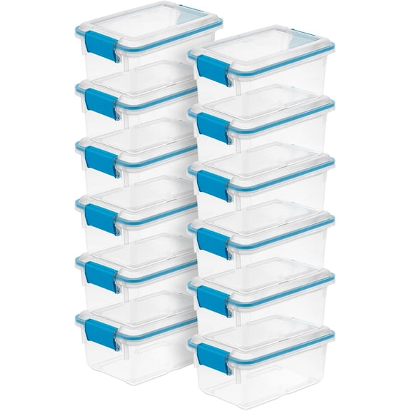 12-Pack Gasket Box, Weather-Resistant Storage Bins with Latching Lids, 7.5 Quart - Heavy-Duty Organizing Containers for Closet, Bathroom, and Office