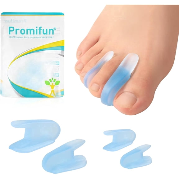 Promifun 12Pack Gel Toe Separators - Bunion Pads – Toe Spacers for Overlapping Toes Straightening for Men and Women (4L+8S, Transparent Blue)