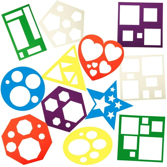 12 Pack Geometric Drawing Stencils Set, Educational Art Templates for ers, Star Triangle Square Heart Shapes, Reble Painting Tool for Home DIY (Multicolor)