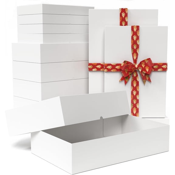 12 Pack Gift Boxes with Lids for Present - 6 Extra Large 17" (4" Deep) & 6 Large 14" (2" Deep) White Gift Boxes for Clothing Wrapping, Christmas