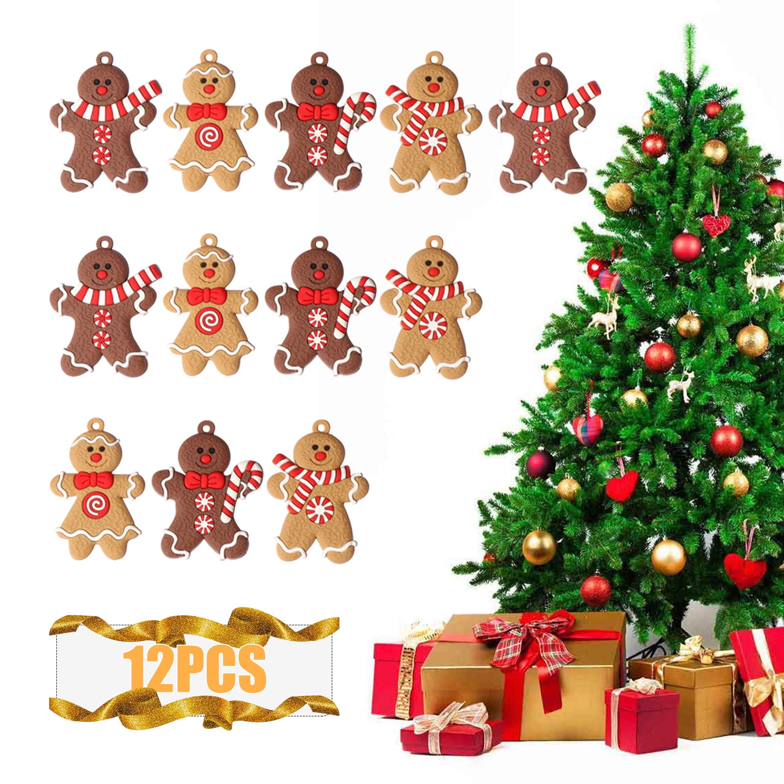 12 Pack Gingerbread Man Ornaments Christmas Tree Decorations, 3 inch Tall Gingerman Hanging Christmas Tree Ornament Holiday Decor