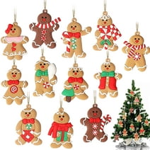 12 Pack Gingerbread Man Ornaments for Christmas Tree Decorations, 3 inch Tall Gingerman Hanging Charms Christmas Tree Ornament Holiday Decorations