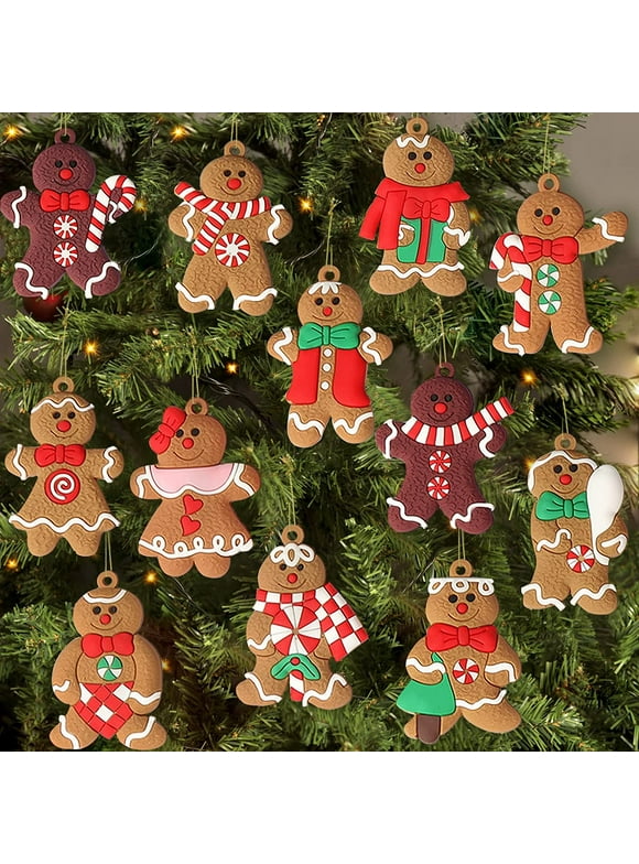12 Pack Gingerbread Man Ornaments for Christmas Tree Decorations, Mini Gingerman Hanging Charms Christmas Tree Ornament Holiday De